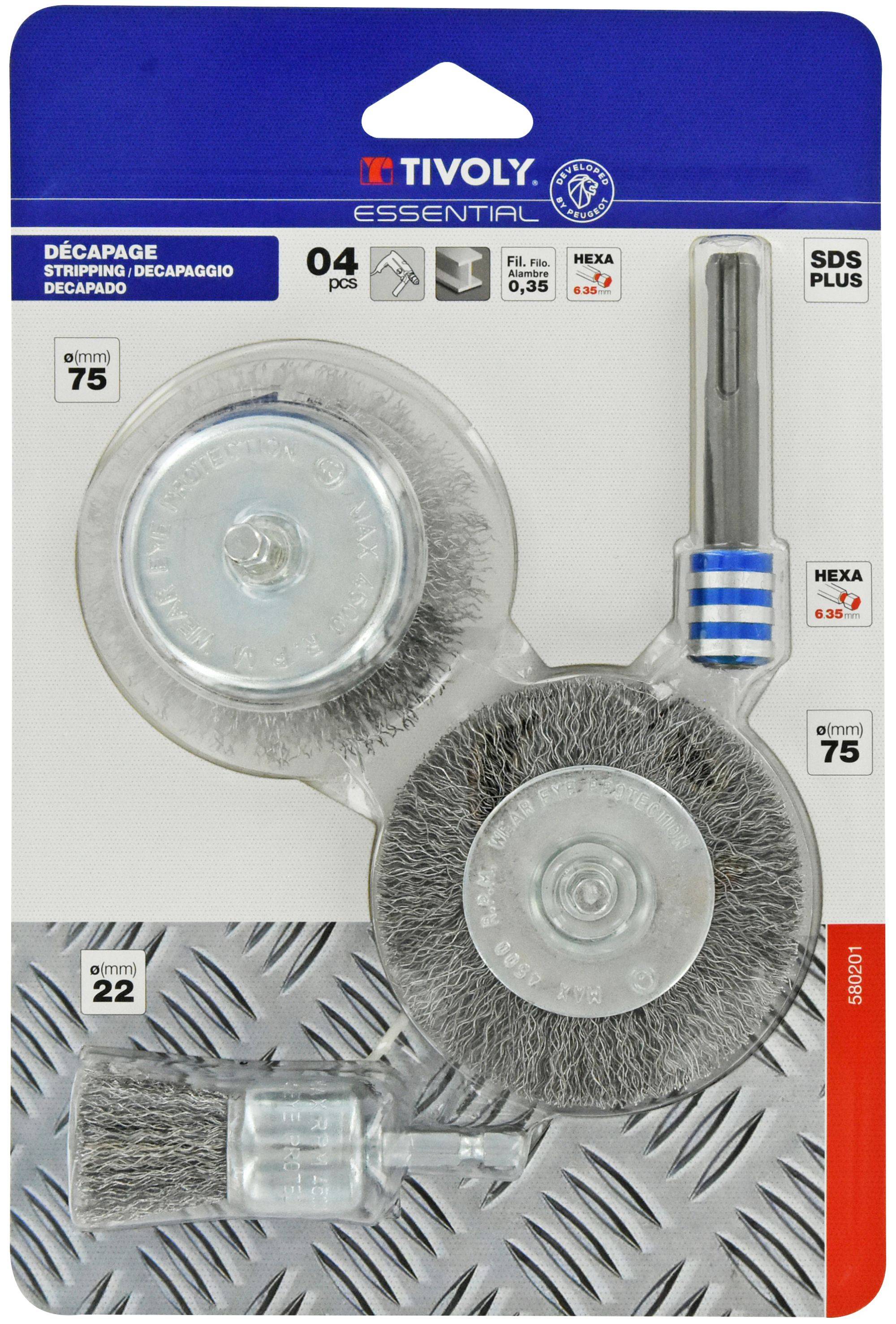 Tivoly – Lot de 4 pièces : 3 brosses pour métal + 1 adaptateur SDS+-0