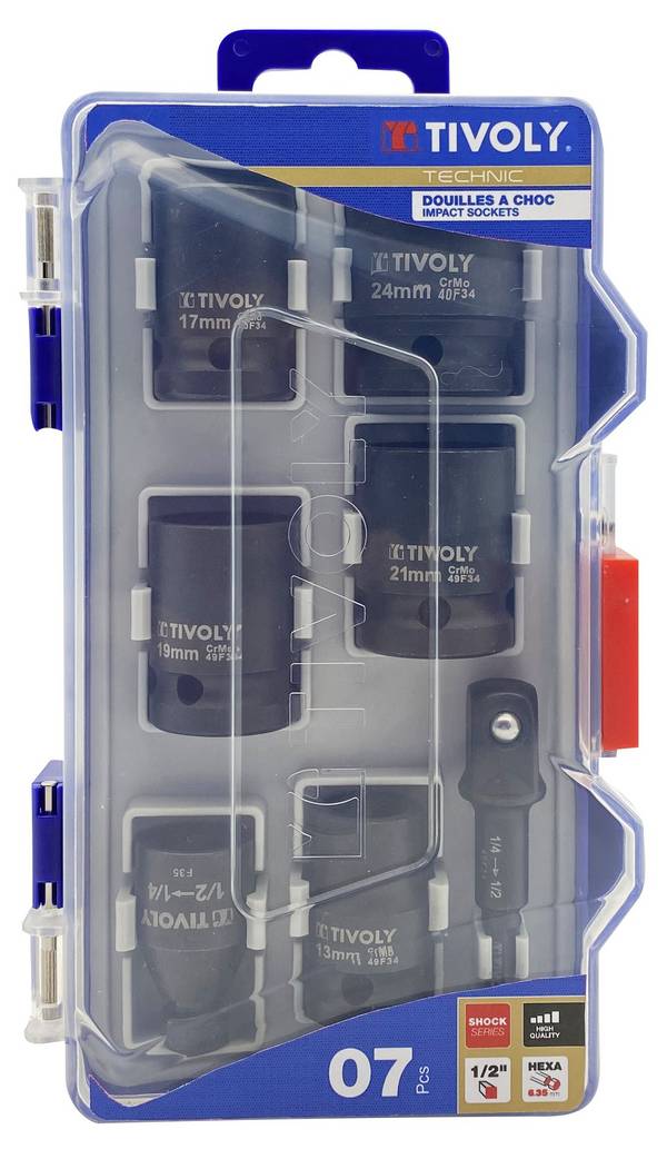 Tivoly – Coffret de 7 pièces : douilles à choc 1/2" et accessoires
