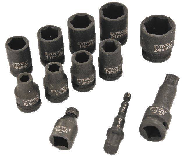 Tivoly – Coffret de 7 pièces : douilles à choc 1/2" et accessoires-1