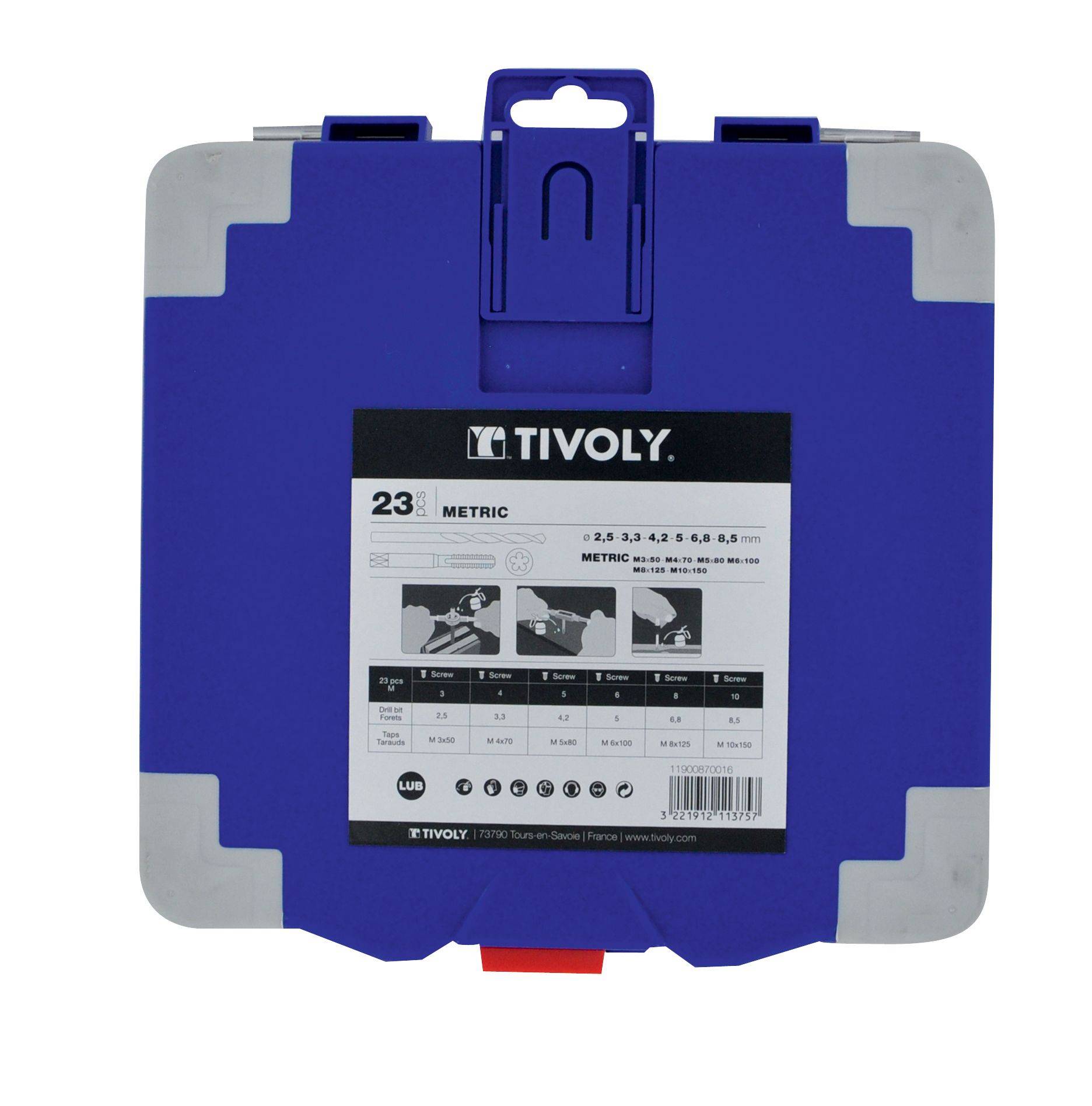 Tivoly – Mallette 23 pièces avec 6 tarauds HSS DIN 352, 6 filières HSS, 6 forets HSS cobalt et accessoires M3 à M10-2