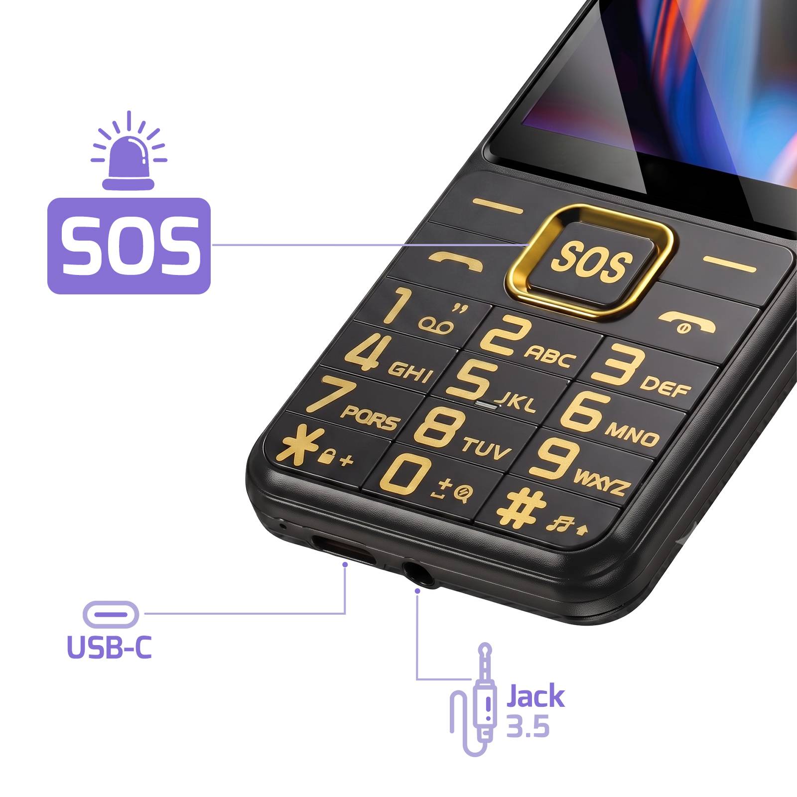 Mobile Senior 4G LTE avec Grandes Touches et Écran 2.4 Pouces-3