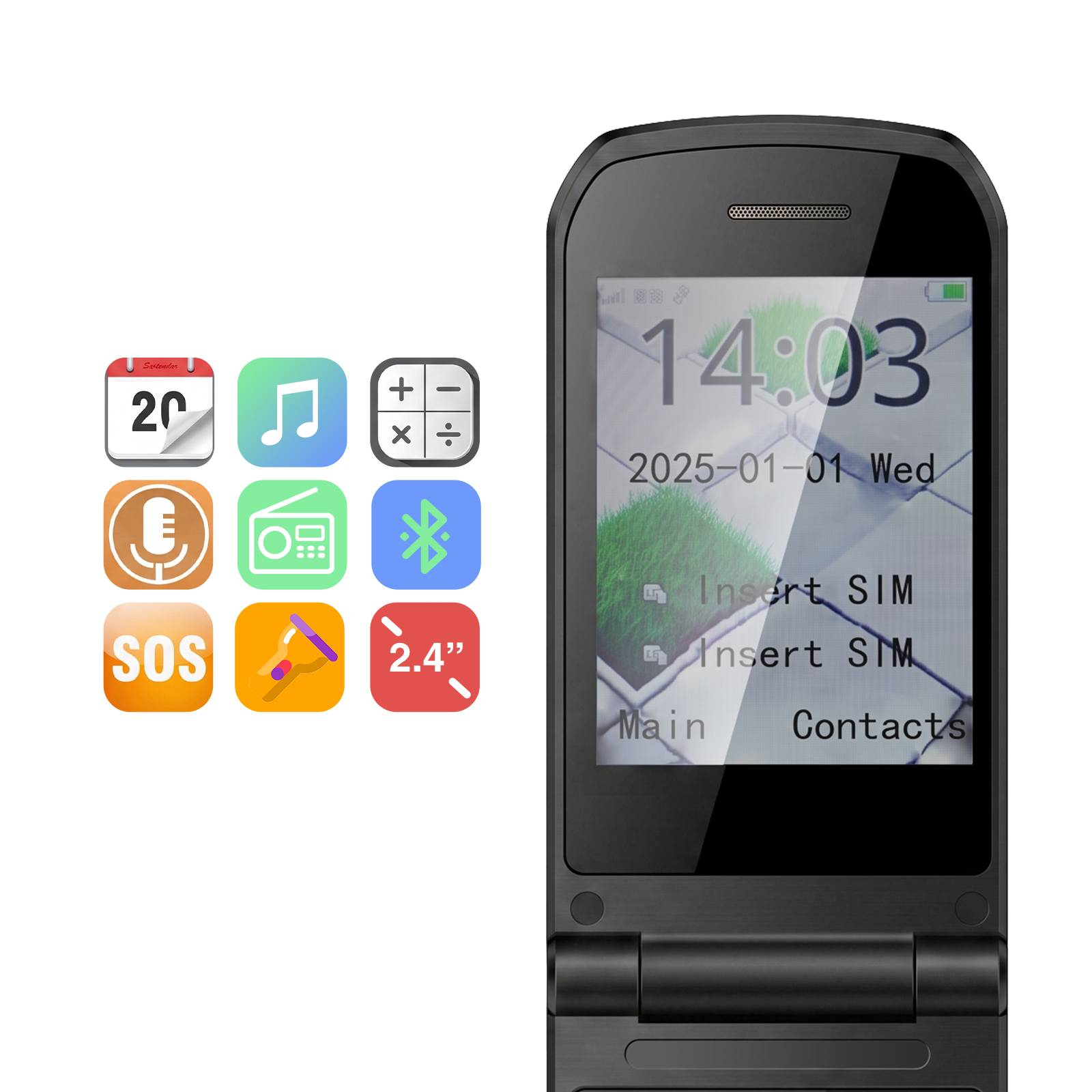 Téléphone Portable à Clapet 4G avec Double Écran et Touche SOS-3