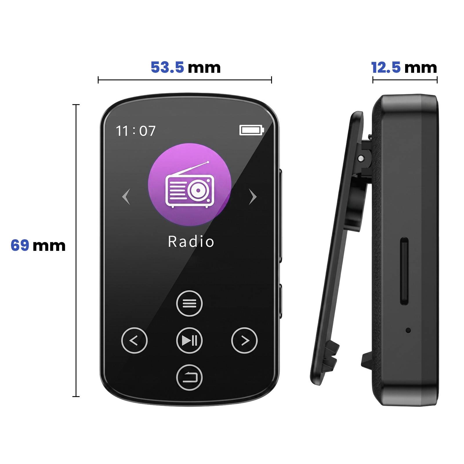 Baladeur MP4 Bluetooth 5.4 Tactile 1.54 Pouces avec Clip Sport et Radio FM-4