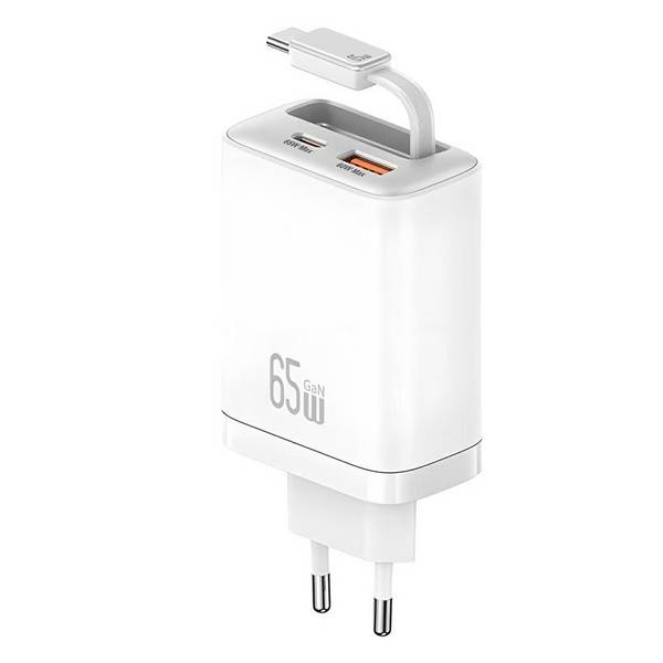 Chargeur GaN 65W 2 Ports USB PD et PPS avec Câble Rétractable USB-C Rapide