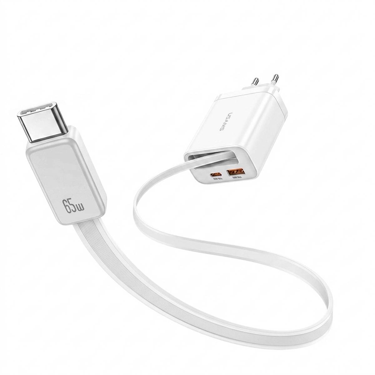 Chargeur GaN 65W 2 Ports USB PD et PPS avec Câble Rétractable USB-C Rapide-1