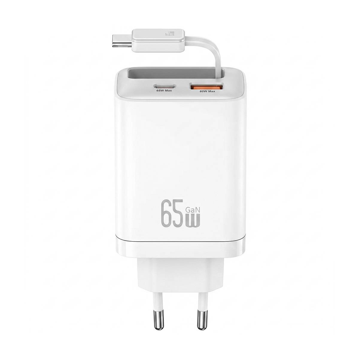 Chargeur GaN 65W 2 Ports USB PD et PPS avec Câble Rétractable USB-C Rapide-2