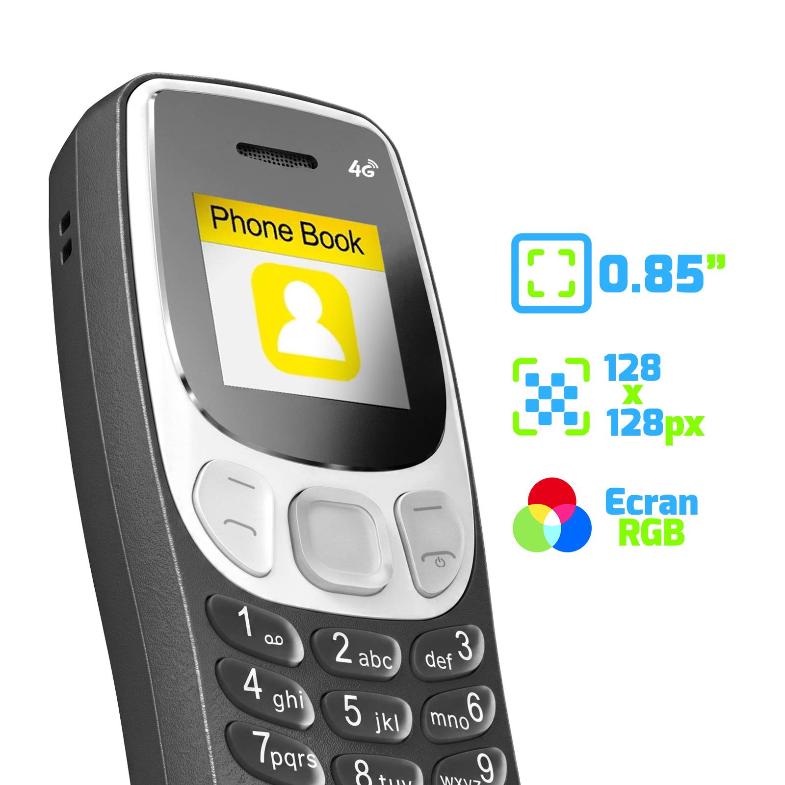 Téléphone Portable de Secours 4G de Poche avec Double SIM et Bluetooth-2