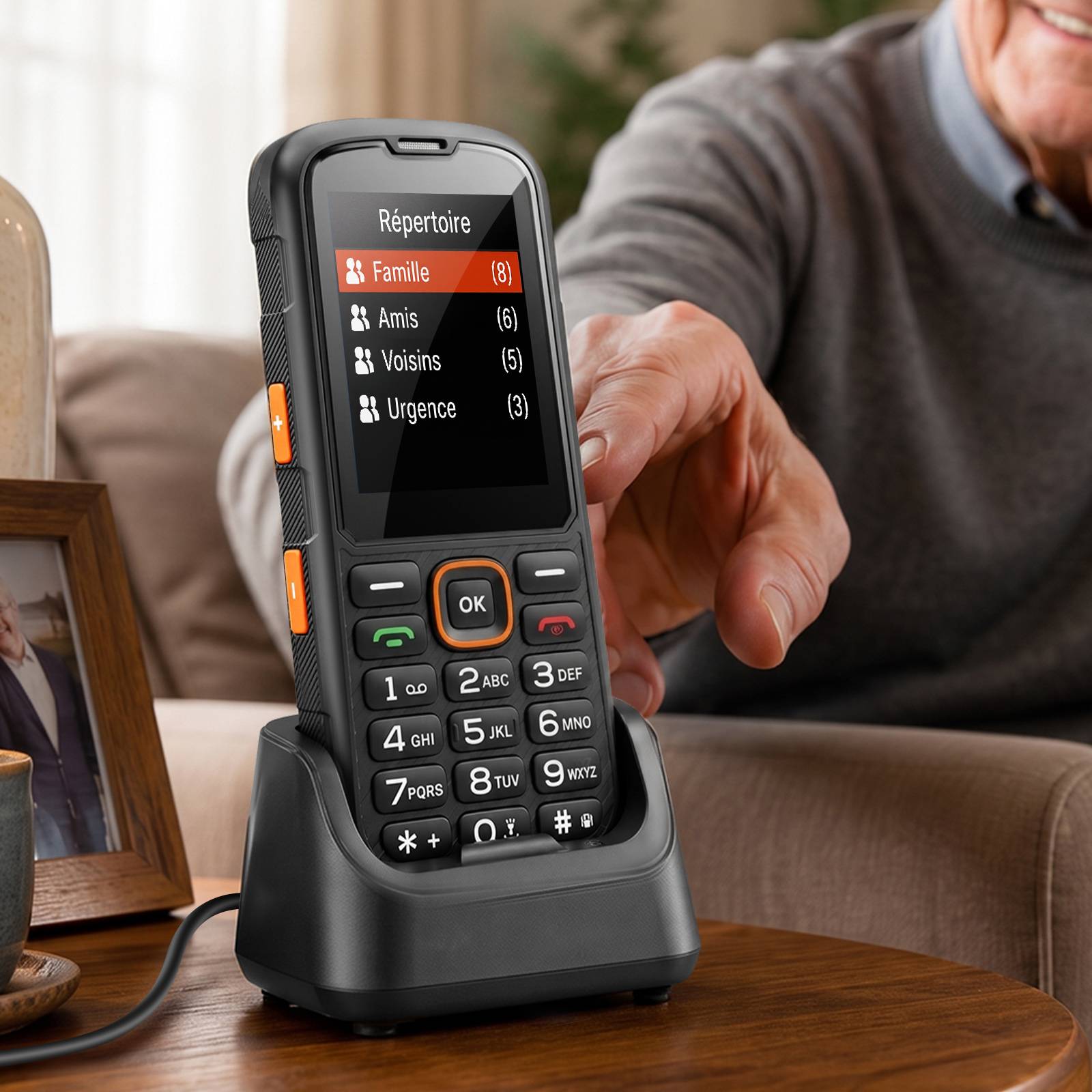Téléphone Portable Robuste Incassable 4G avec Écran 2.8" et Socle de Charge-3