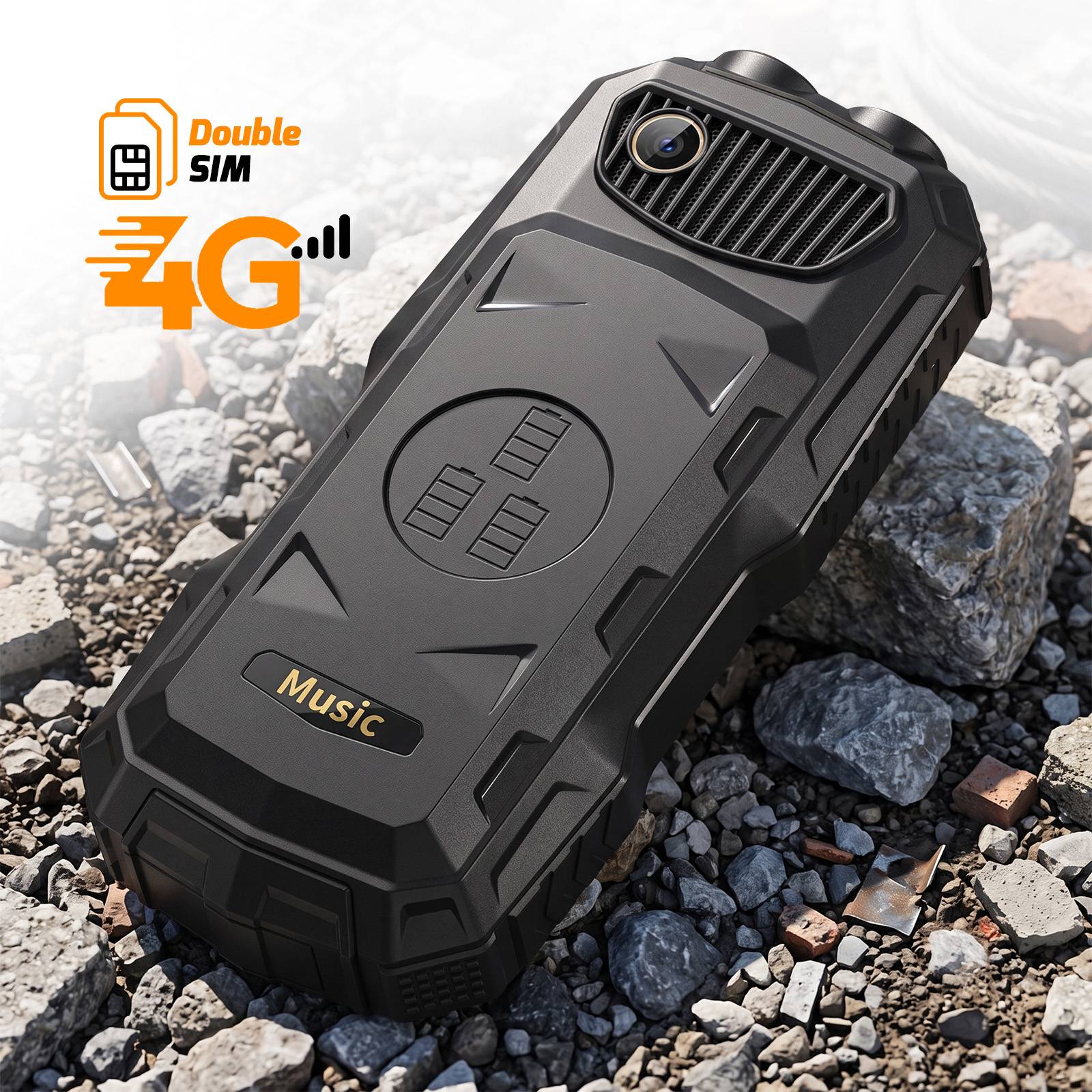 Téléphone Portable de Chantier 4G Incassable 16800mAh avec Lampe Torche et SOS-4