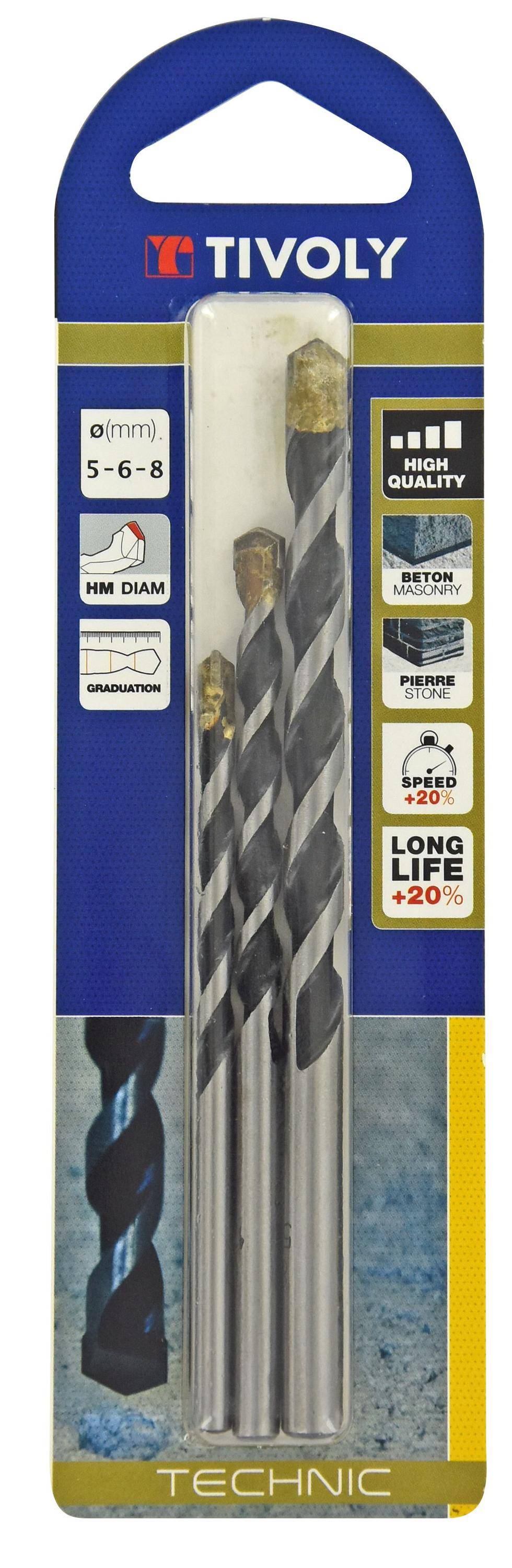Tivoly – Coffret de 3 forets béton gradués SLR Ø 5 à 8 mm-0