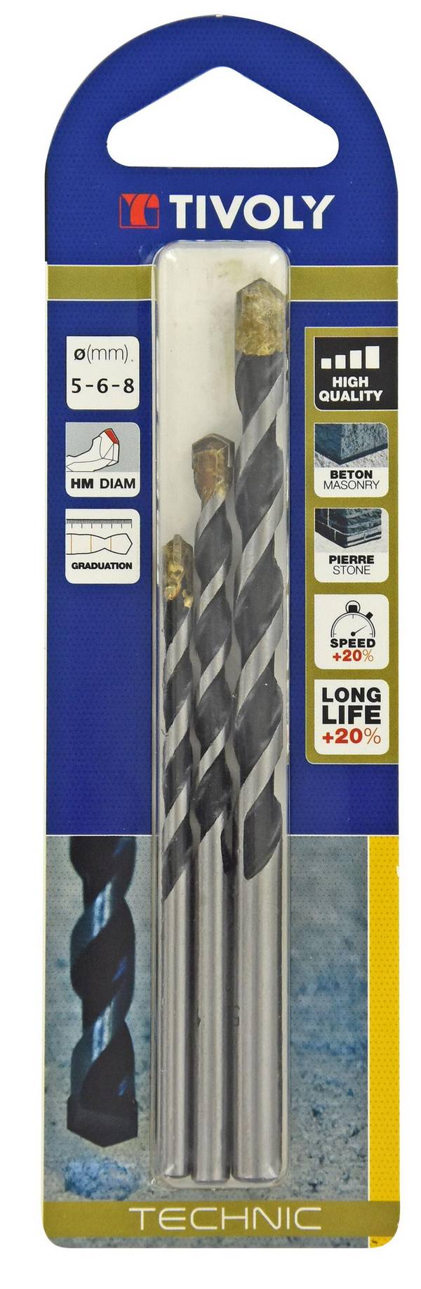 Tivoly – Coffret de 3 forets béton gradués SLR Ø 5 à 8 mm