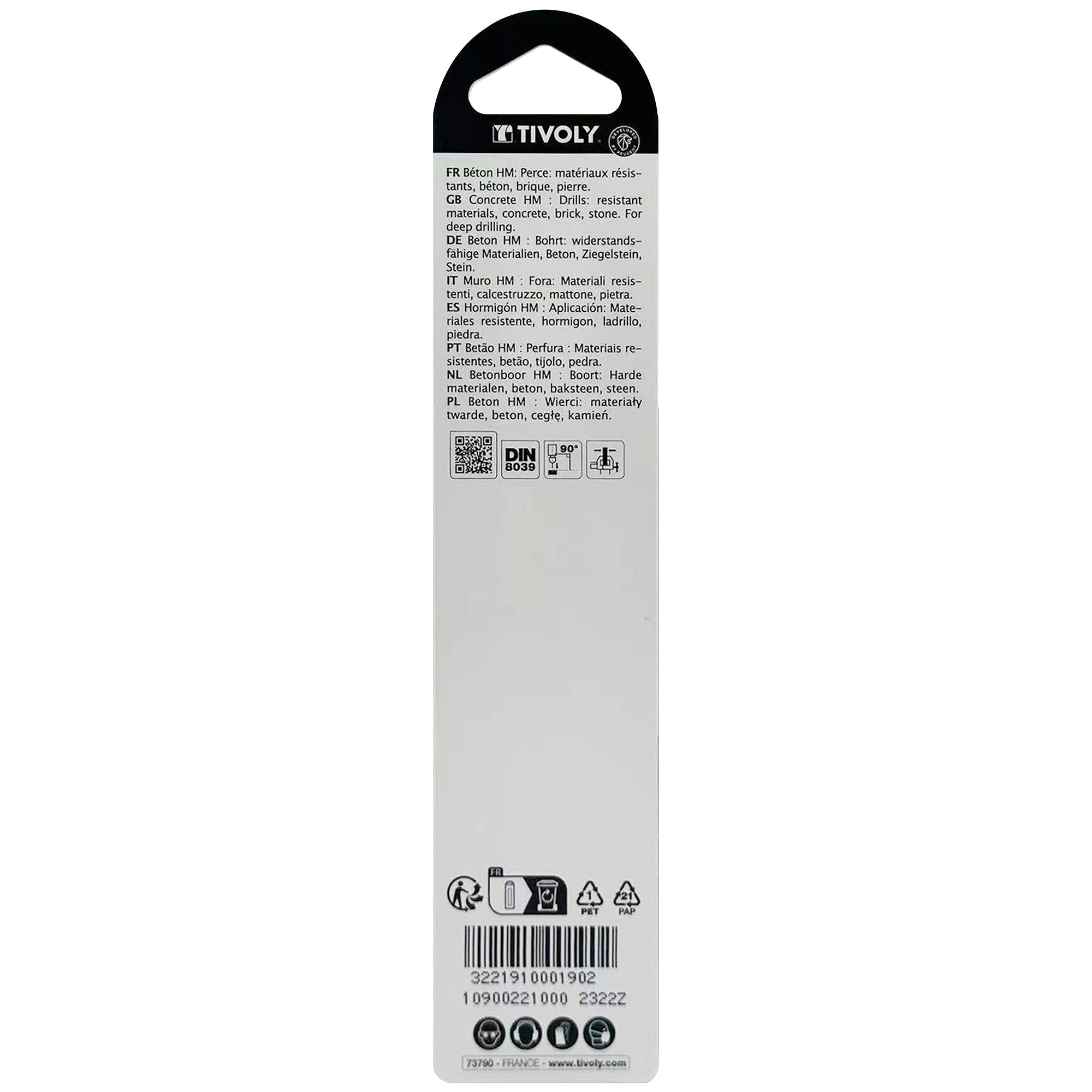 Tivoly – Foret béton Pro Ø 10 mm avec plaquette carbure – Queue cylindrique-1
