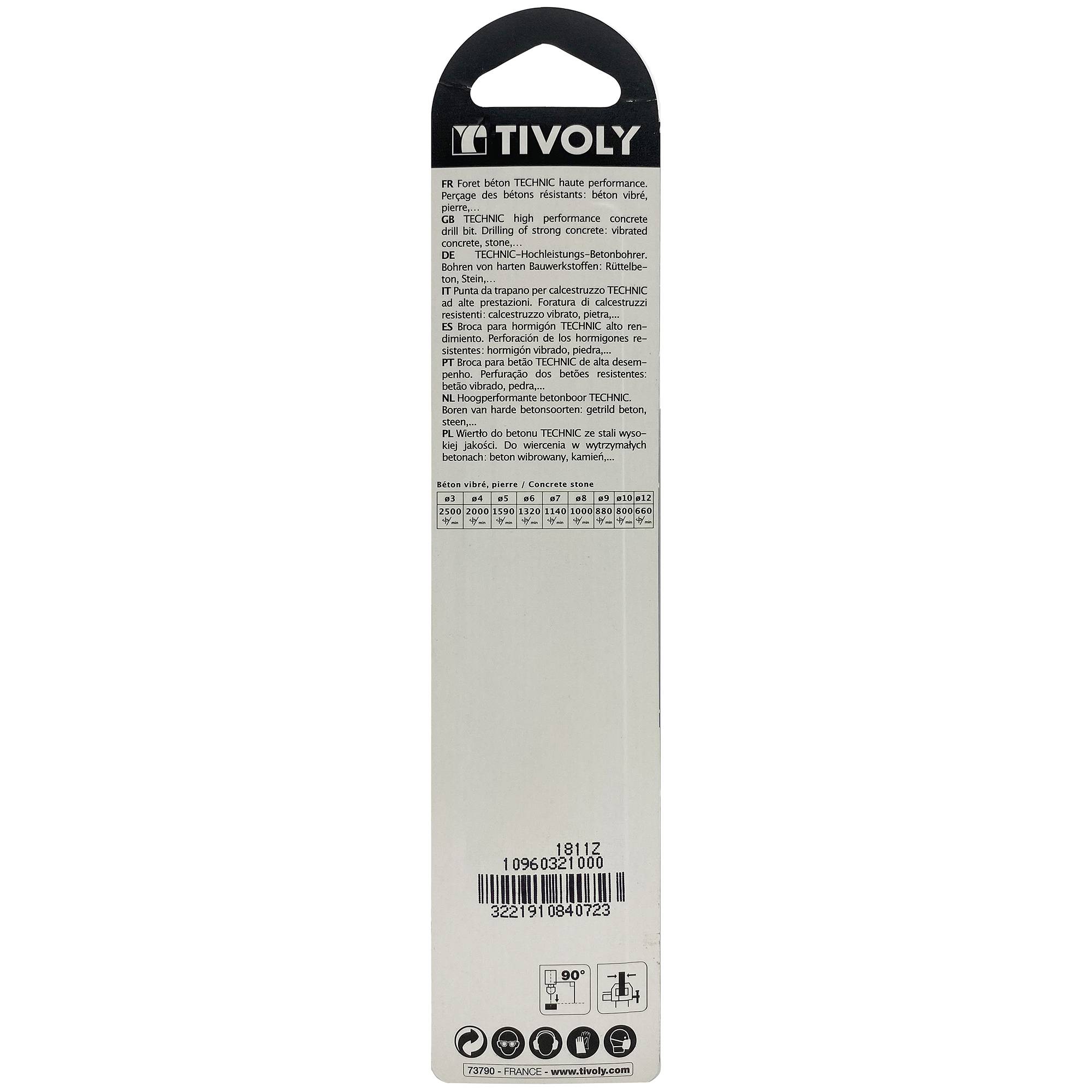 Tivoly – Foret béton carbure affûté diamant SLR queue cylindrique Ø 10 mm L 120 mm-1