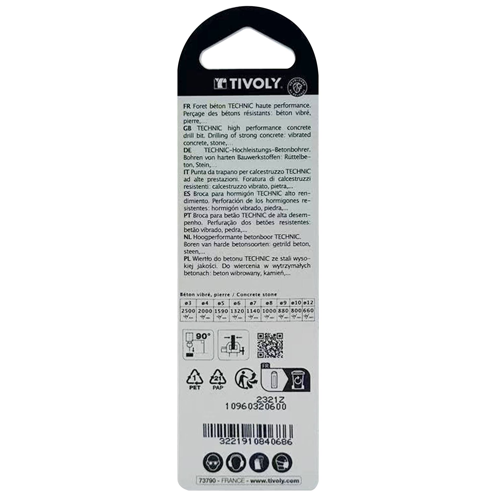 Tivoly – Foret béton carbure affûté diamant SLR queue cylindrique Ø 6 mm L 100 mm-1