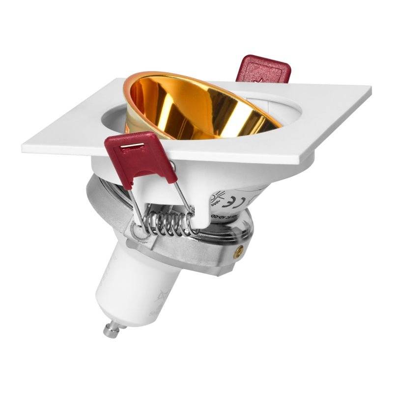 Support Spot GU10/MR16 Encastrable Carré Orientable Aluminium Blanc et Or - SILAMP-1
