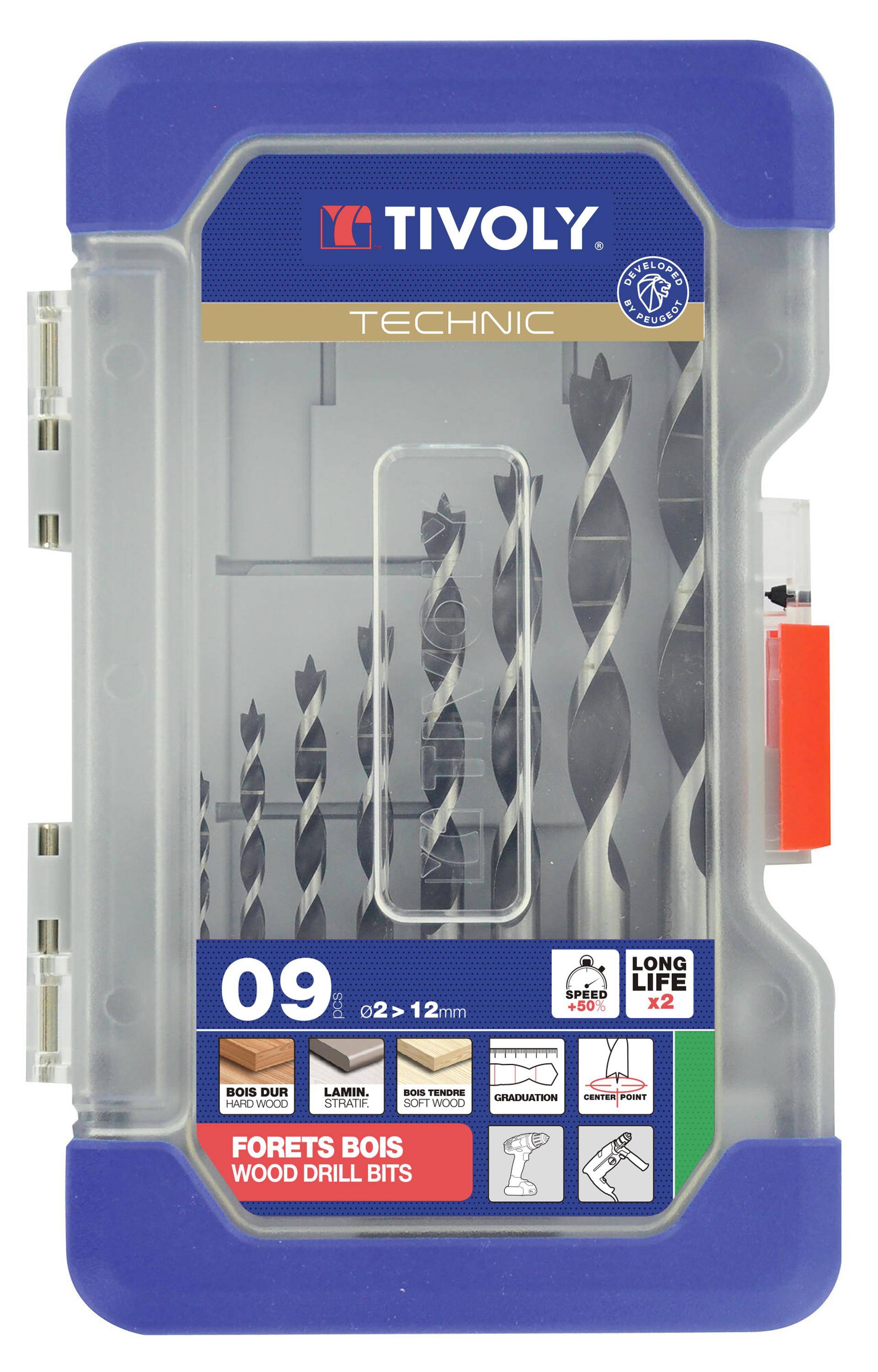 Coffret de 5 forets bois 3 pointes gradués SLR Ø 2 à 5mm TIVOLY-0