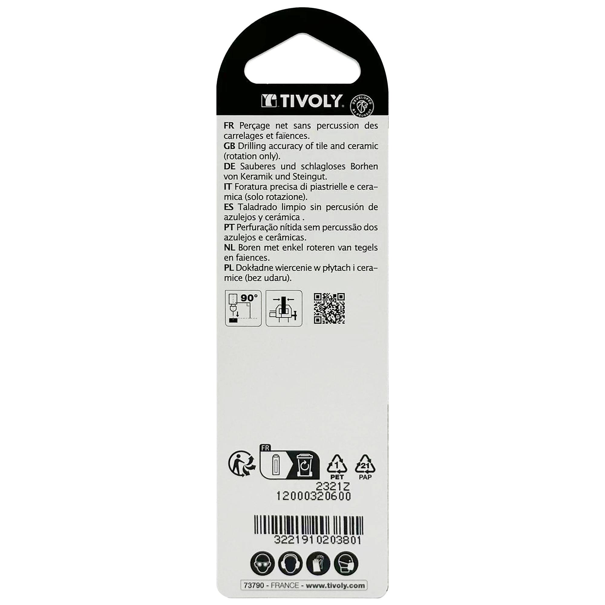 Tivoly – Foret carrelage plaquette carbure affûtée queue cylindrique Ø 8 mm L 120 mm-1