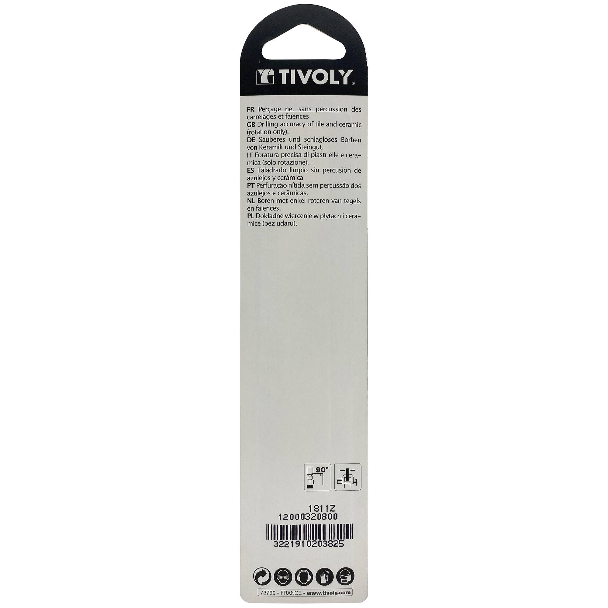 Tivoly – Foret carrelage plaquette carbure affûtée queue cylindrique Ø 12 mm L 120 mm-1