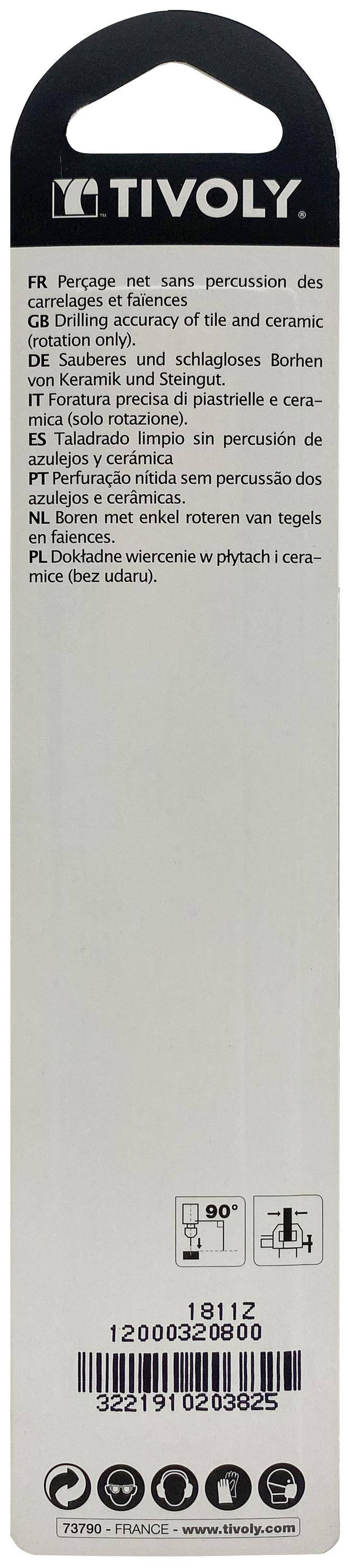 Tivoly – Foret carrelage plaquette carbure affûtée queue cylindrique Ø 12 mm L 120 mm-2