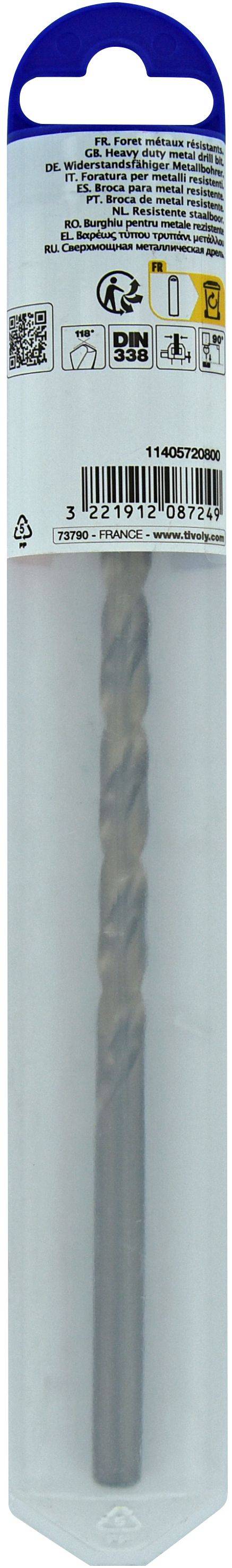 Tivoly – Foret métaux HSS-E5 (Cobalt 5%) revêtu GOLD DIN340 h8 série longue pointe en croix Ø 8 mm L 165 mm-1