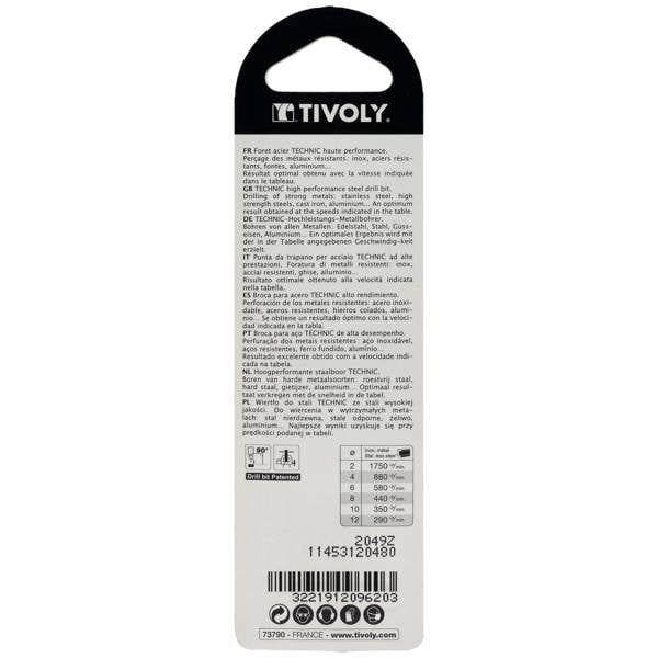 Tivoly – Foret métaux taillé meulé HSS revêtu TiN DIN338 h8 pointe en croix queue à 3 méplats Ø 4,8 mm L 86 mm