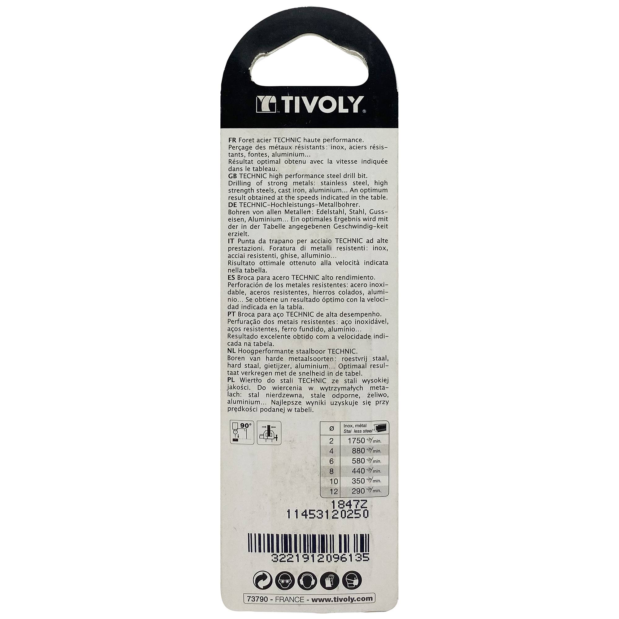 Tivoly – Foret métaux taillé meulé HSS revêtu TiN DIN338 h8 pointe en croix queue à 3 méplats Ø 2,5 mm L 57 mm-0