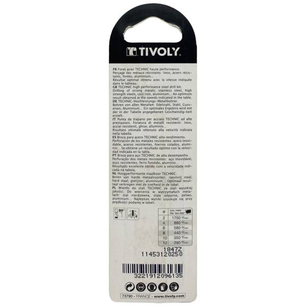 Tivoly – Foret métaux taillé meulé HSS revêtu TiN DIN338 h8 pointe en croix queue à 3 méplats Ø 2,5 mm L 57 mm