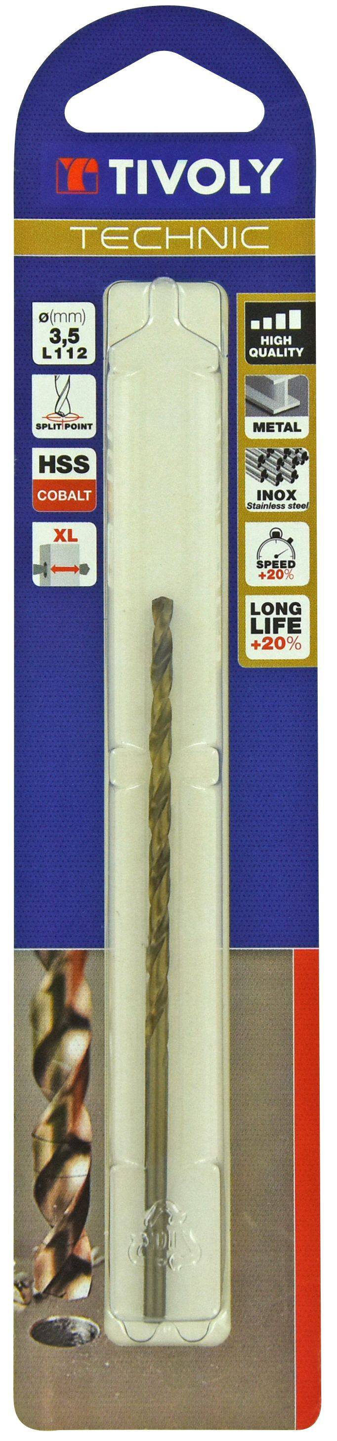 Tivoly – Foret métaux HSS-E5 (Cobalt 5%) revêtu GOLD DIN340 h8 série longue pointe en croix Ø 3,5 mm L 112 mm-0