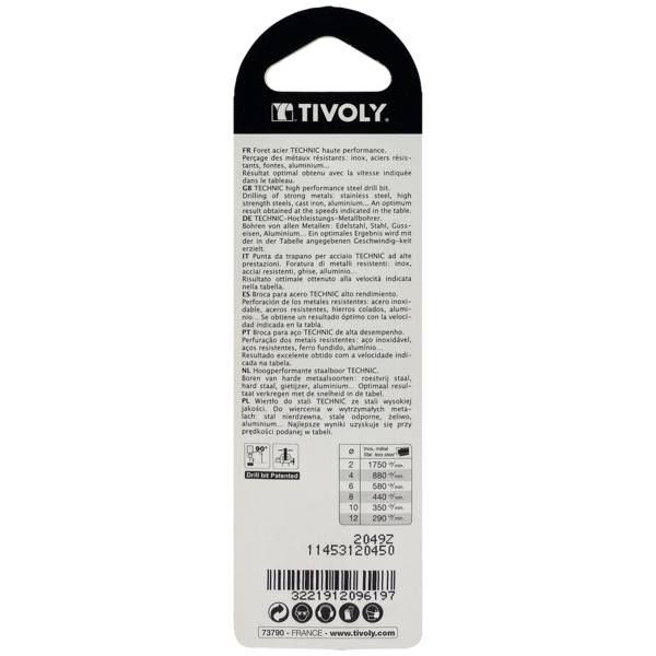 Tivoly – Foret métaux taillé meulé HSS revêtu TiN DIN338 h8 pointe en croix queue à 3 méplats Ø 4,5 mm L 80 mm
