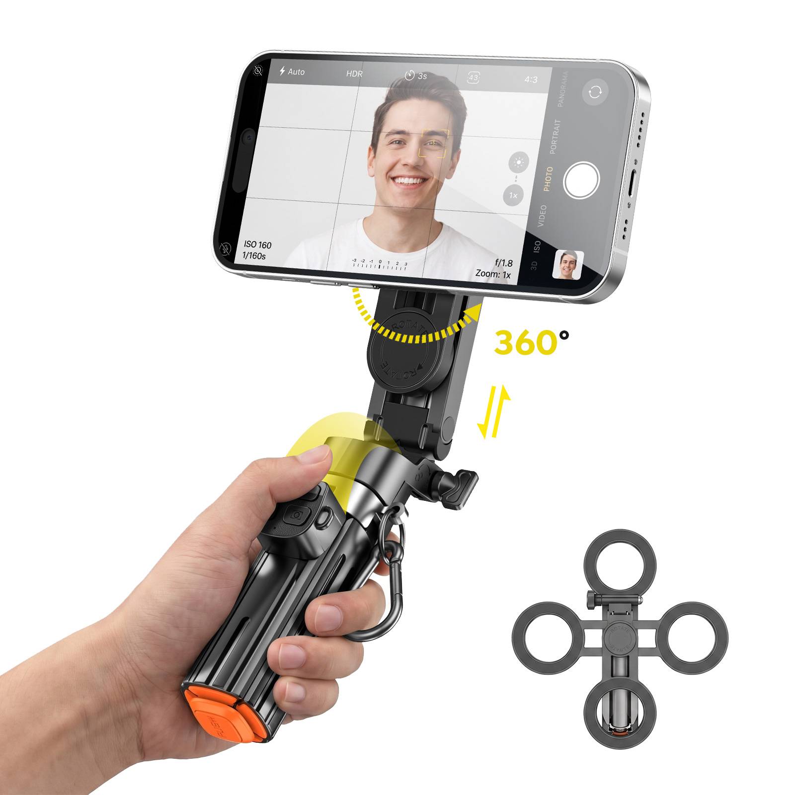 Perche à Selfie MagSafe pour Smartphone avec Trépied Auto-Pop et Poignée Grip-2