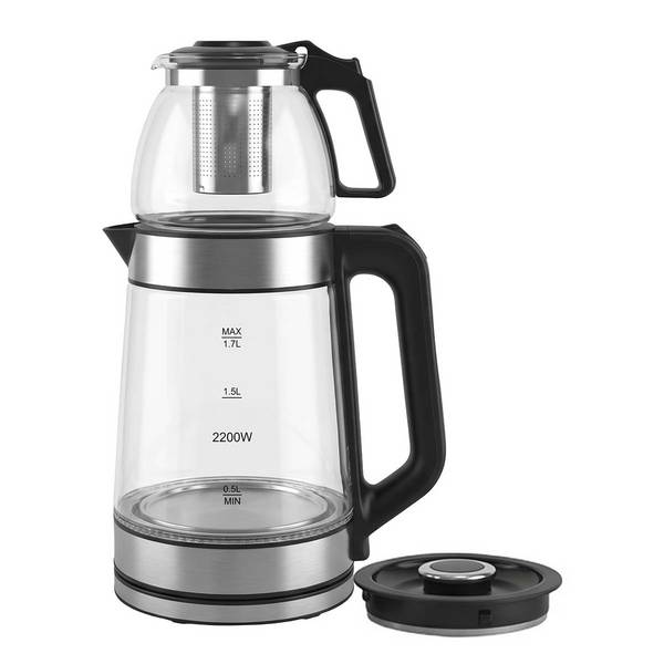 Bouilloire Électrique 1.7L avec Théière 2200W Infuseur en Verre Base 360°