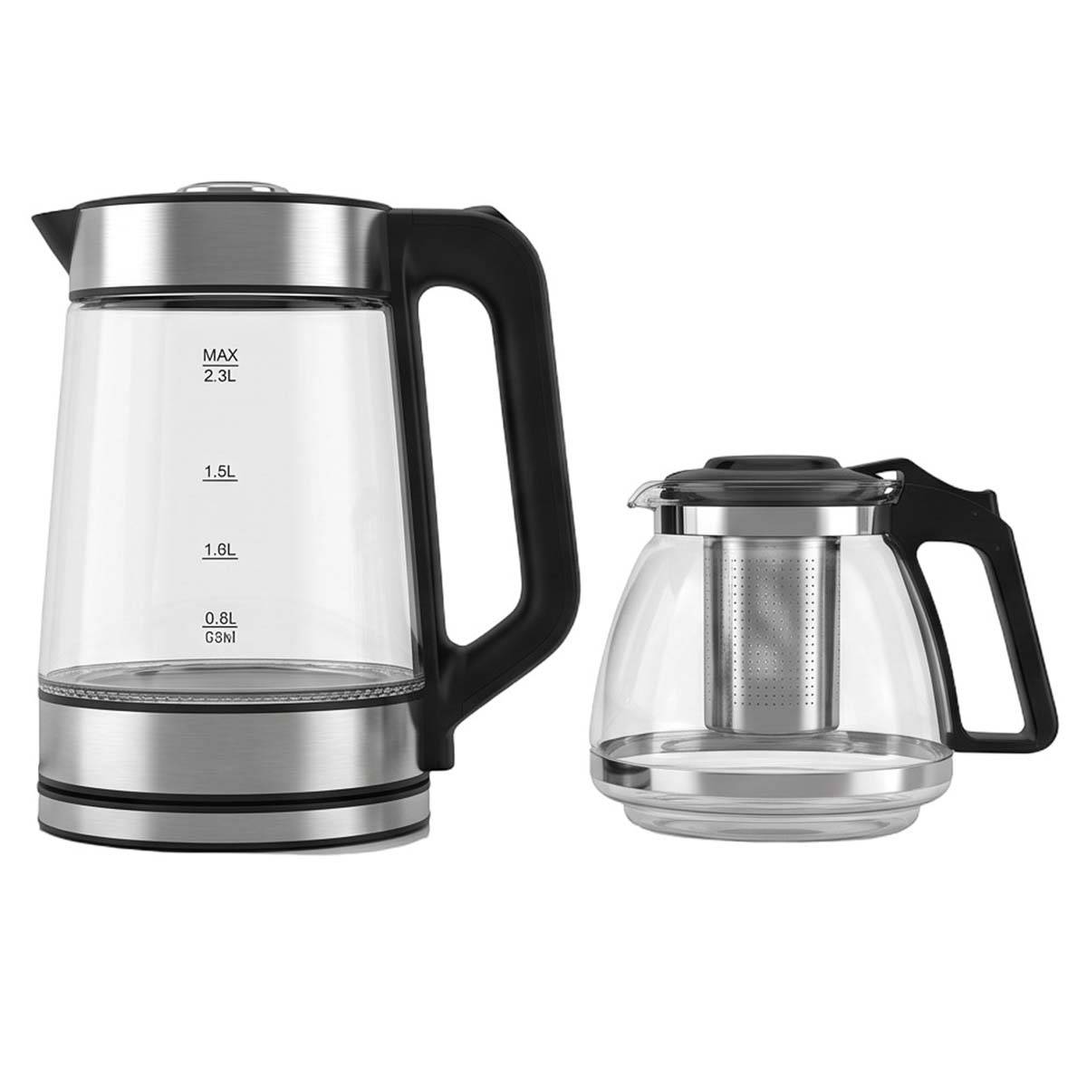 Bouilloire Électrique 1.7L avec Théière 2200W Infuseur en Verre Base 360°-1