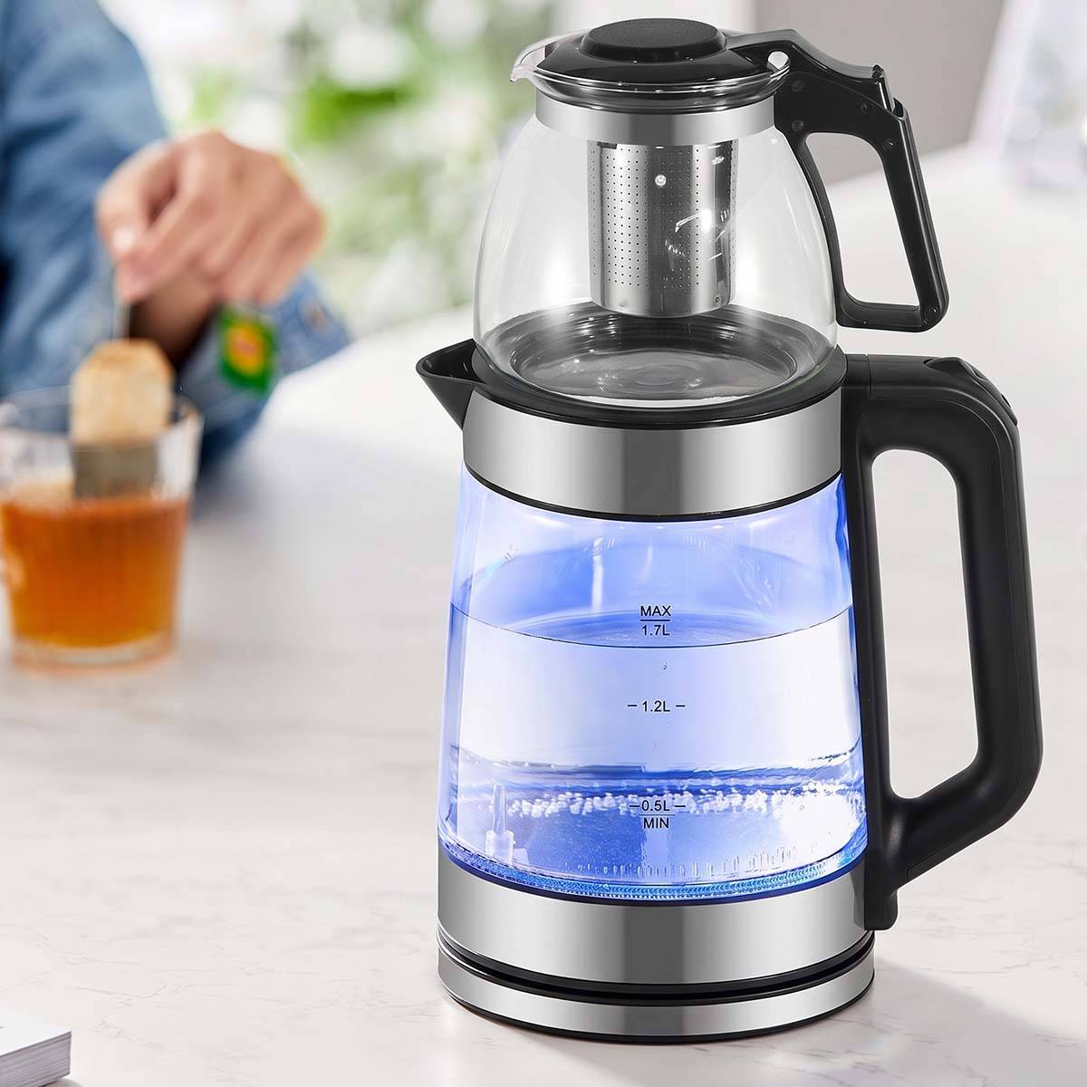Bouilloire Électrique 1.7L avec Théière 2200W Infuseur en Verre Base 360°-2