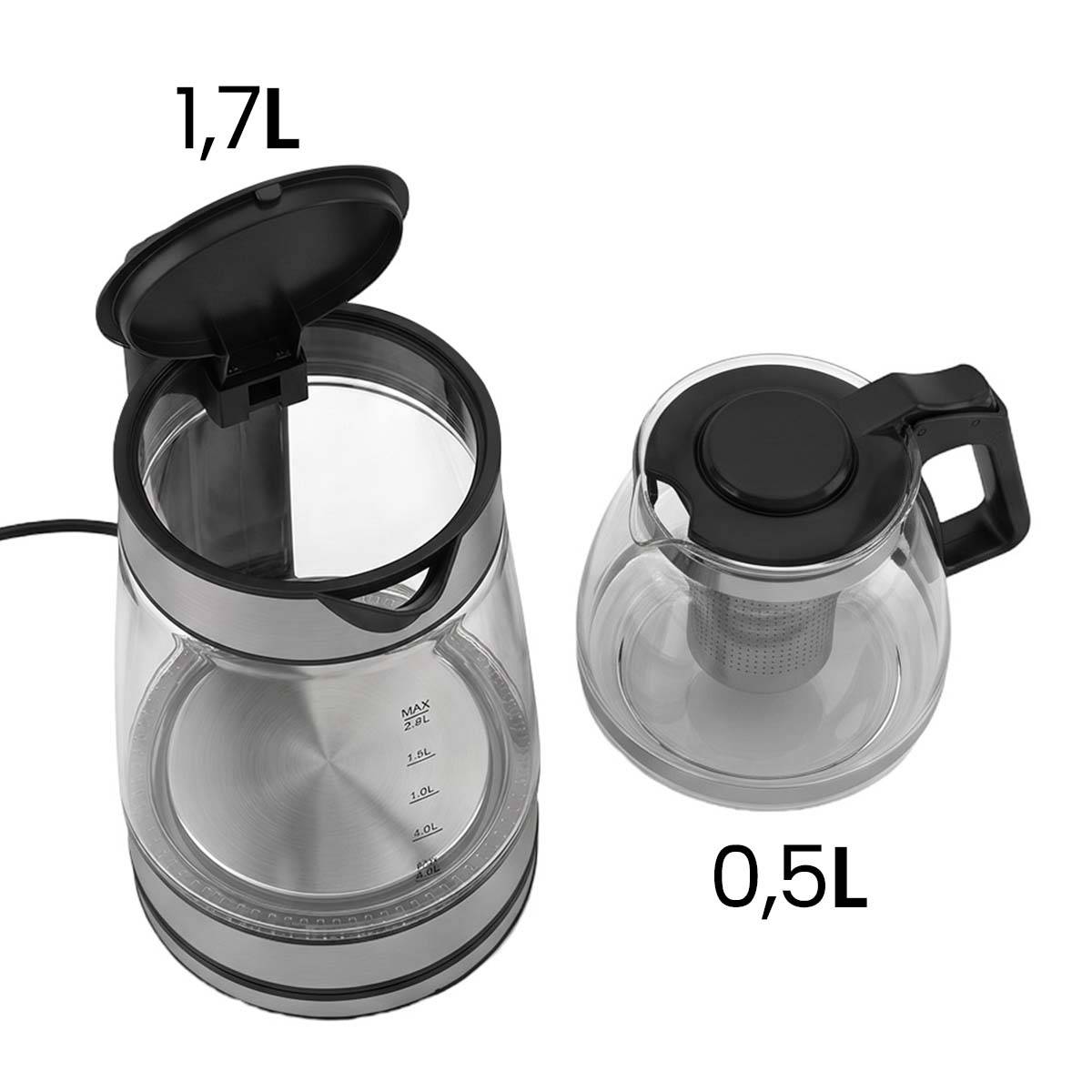 Bouilloire Électrique 1.7L avec Théière 2200W Infuseur en Verre Base 360°-3