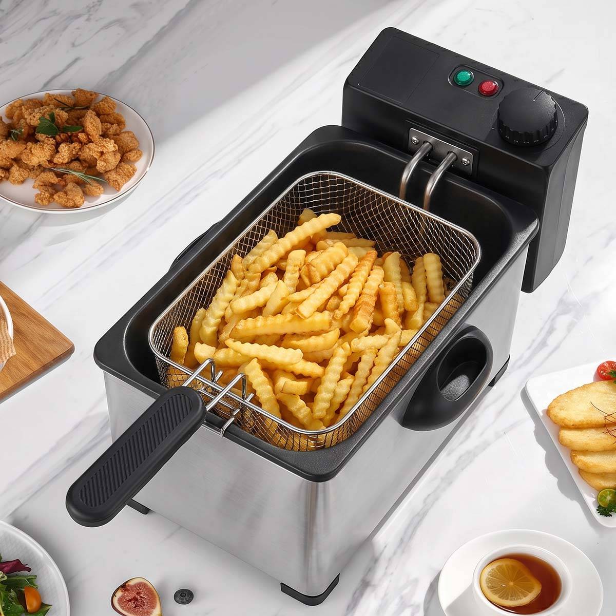Friteuse Électrique avec Cuve à Huile Amovible et Revêtement en Téflon-2