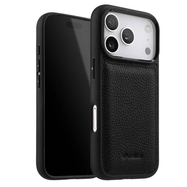 Coque pour iPhone 17 Pro Renforcée en Cuir Grainé avec Bords Surélevés