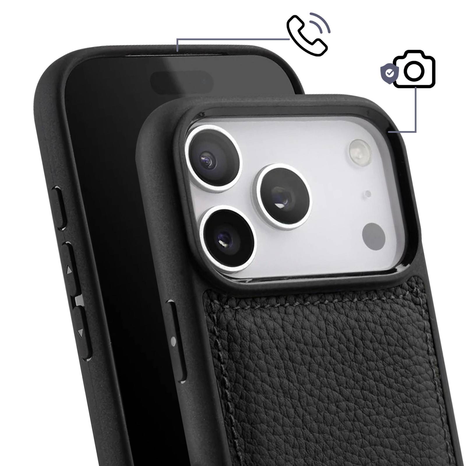 Coque pour iPhone 17 Pro Renforcée en Cuir Grainé avec Bords Surélevés-2