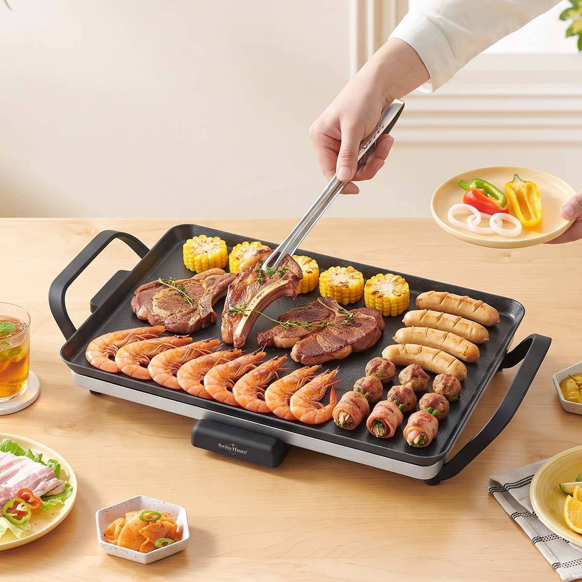 Grill Teppanyaki Électrique 1360W avec Revêtement Antiadhésif-2