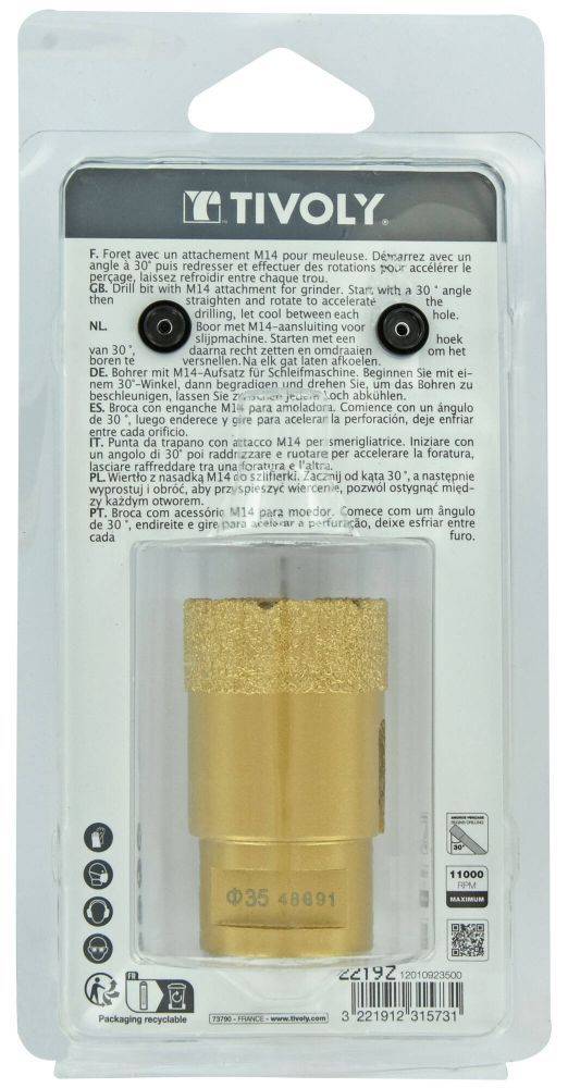 Tivoly – Foret diamant à sec M14 pour meuleuse Ø 35 mm-2