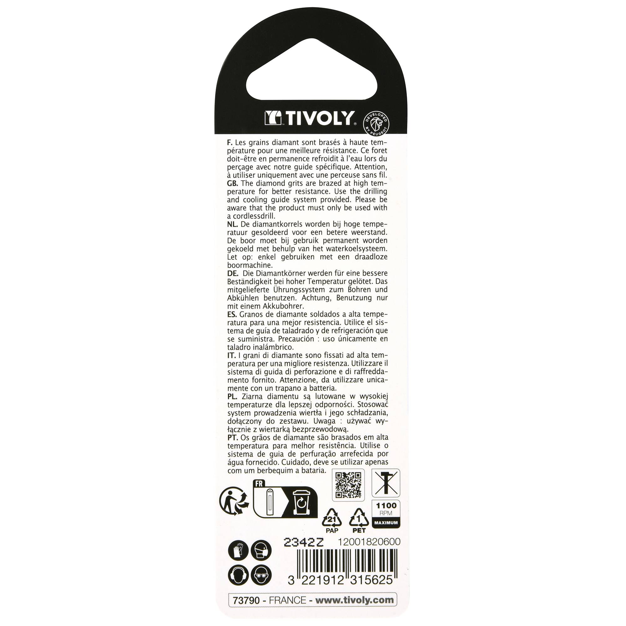 Tivoly – Foret diamant à eau brasé queue cylindrique à méplats Ø 6 mm L 65 mm-1