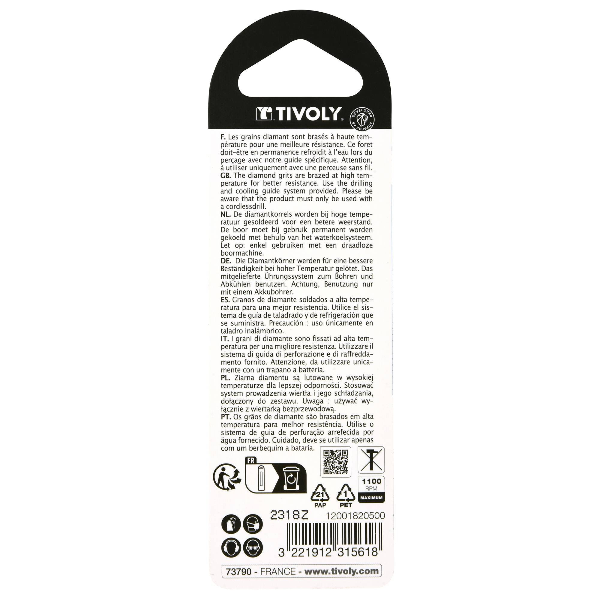 Tivoly – Foret diamant à eau brasé queue cylindrique à méplats Ø 5 mm L 65 mm-1