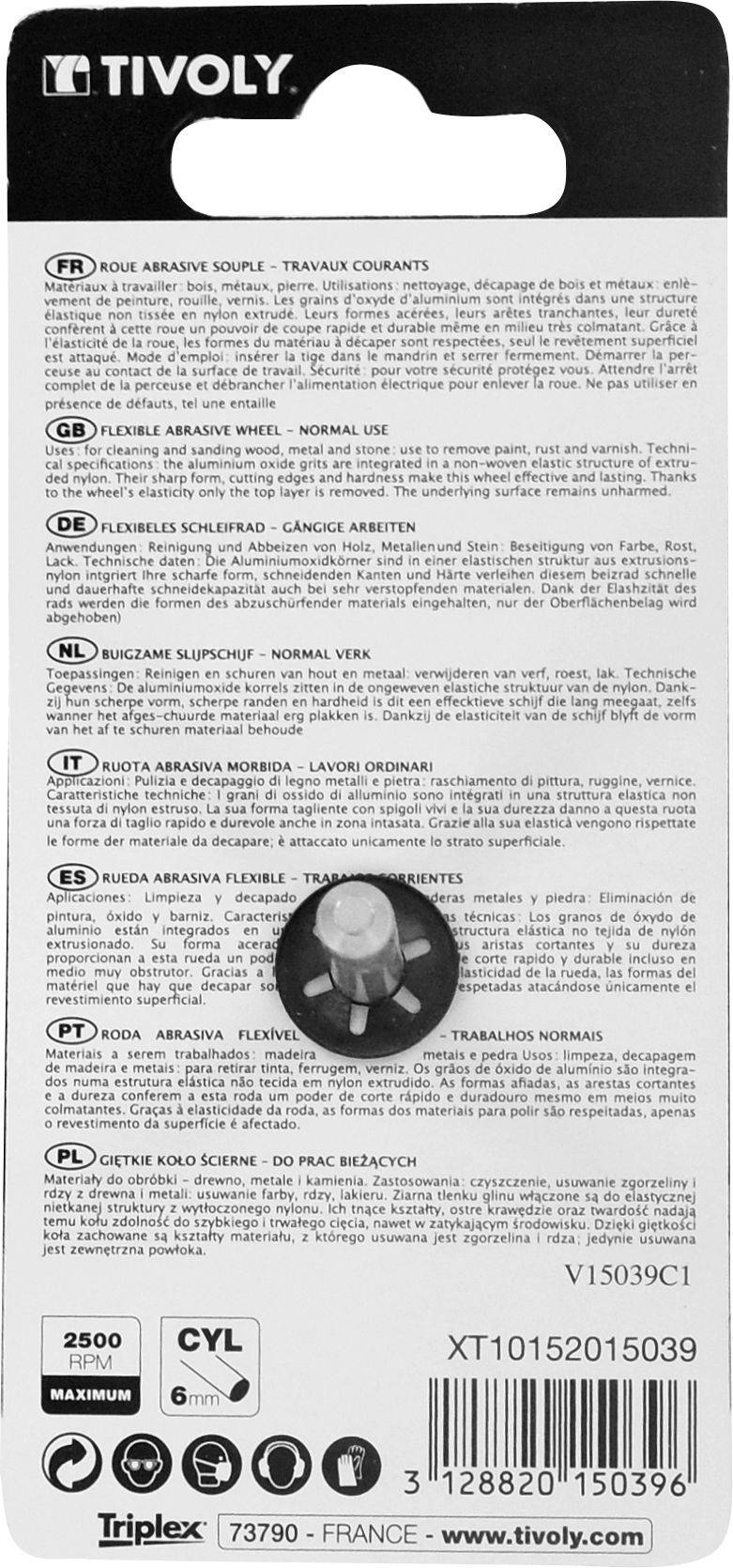 Tivoly – Roue mousse abrasive Ø 60 x 40 mm grain 80 avec tige 6 mm pour perceuse-visseuse-2