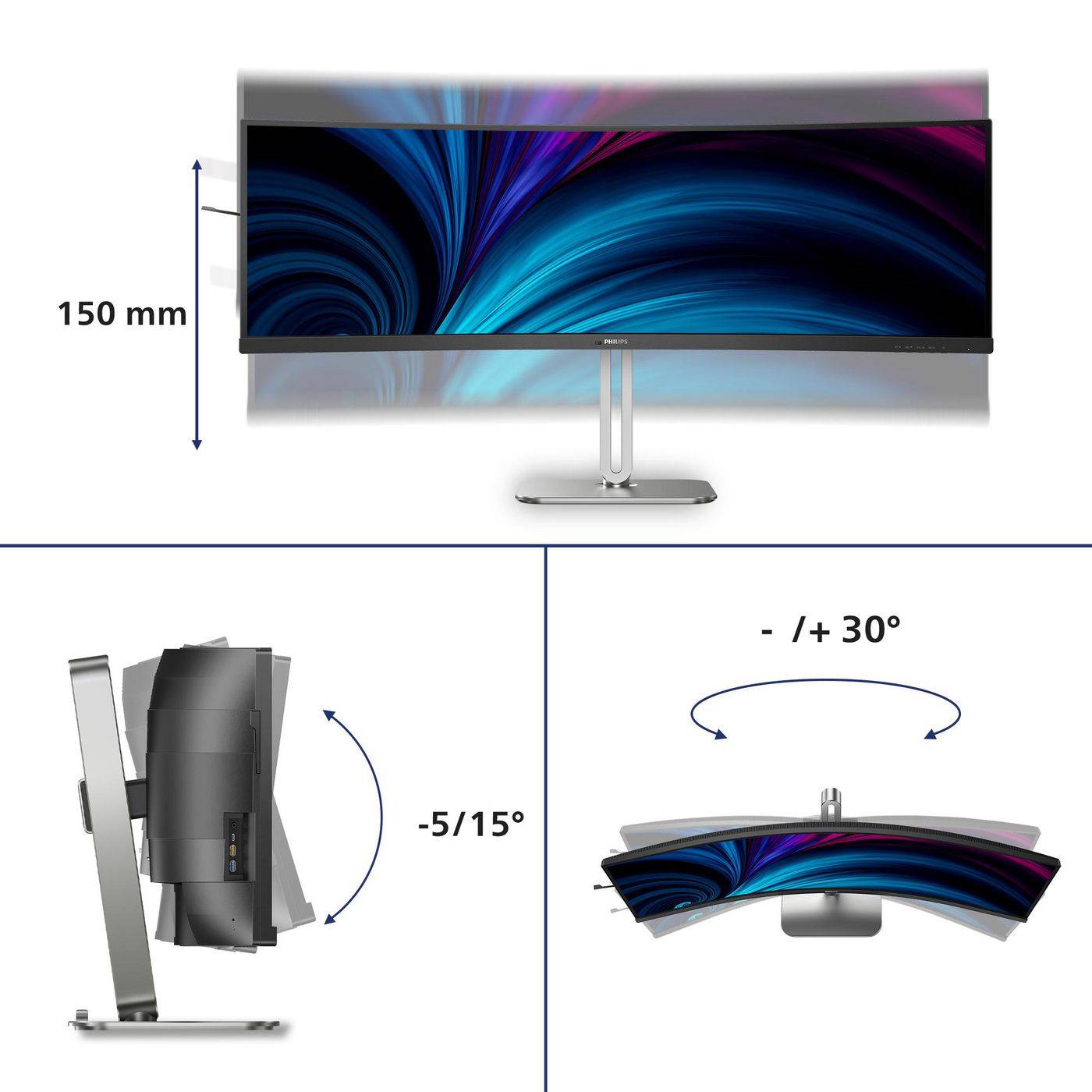 PHILIPS 49B2U5900C/00 48.8p 5120x1440 75Hz VA CURVED H/A 150MM SUPERWIDE USB C DOCKING DISPLAY 100W SmartKVM USB HUB SPE-5