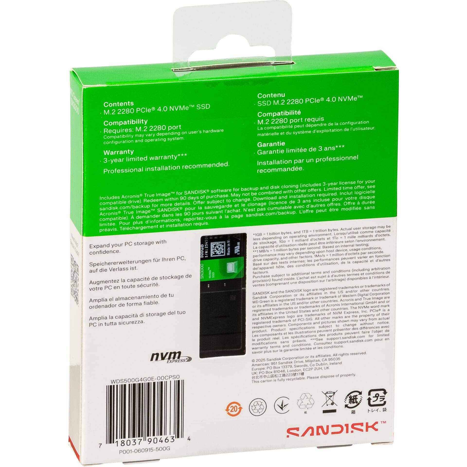 WD Green SN3000 NVMe SSD 500Go M.2 2280 POWERED BY SANDISK-1
