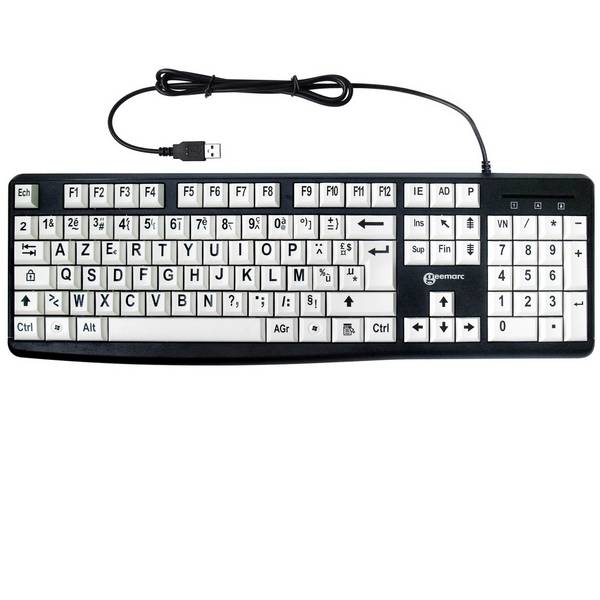 Clavier Filaire USB-A pour PC  Disposition AZERTY avec Grands Caractères