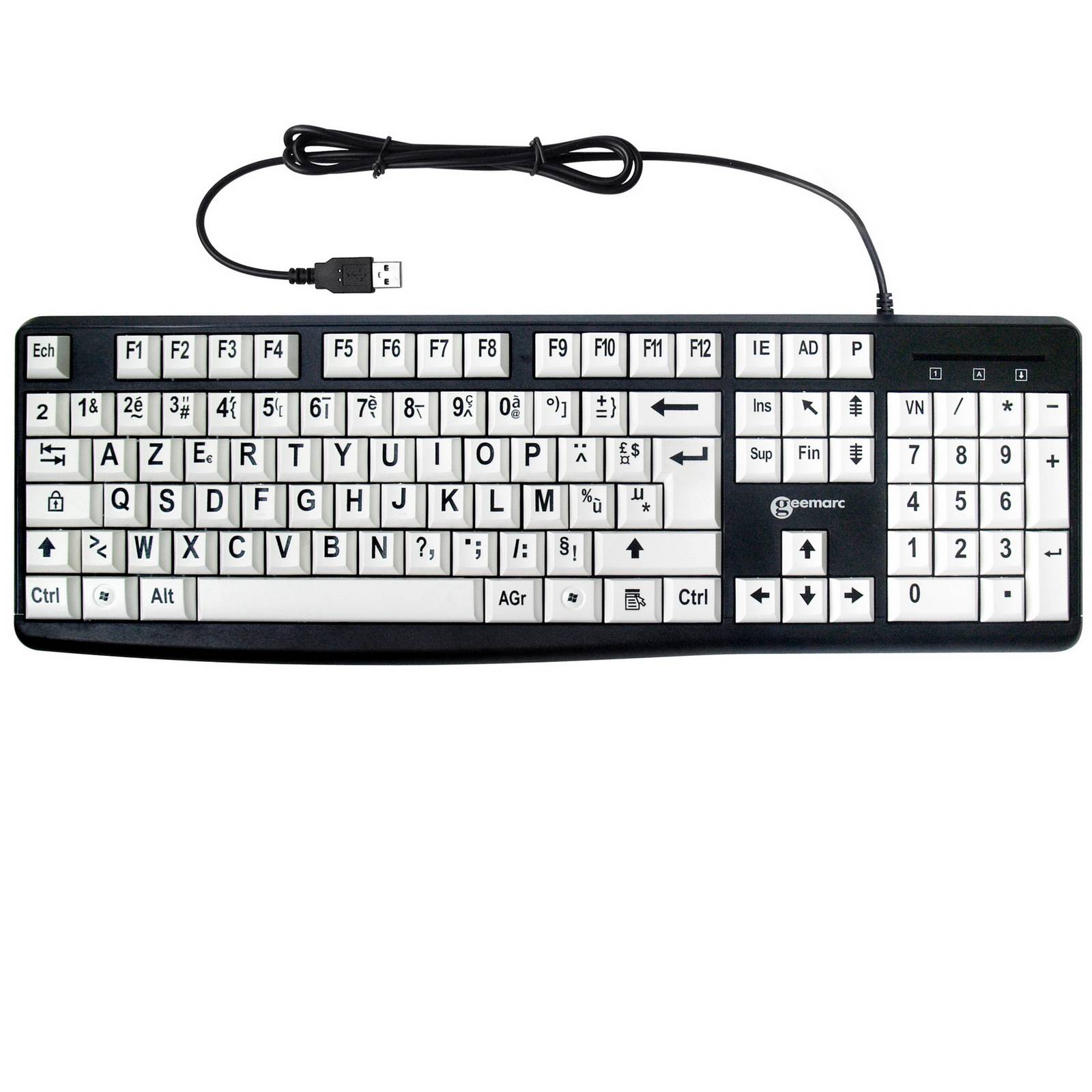 Clavier Filaire USB-A pour PC Disposition AZERTY avec Grands Caractères-0
