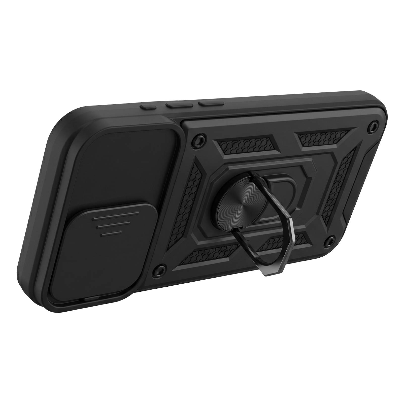 Coque pour iPhone 15 Pro Max avec Cache Objectif Coulissant et Anneau Support Magnétique-1