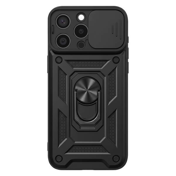 Coque pour iPhone 15 Pro Max avec Cache Objectif Coulissant et Anneau Support Magnétique