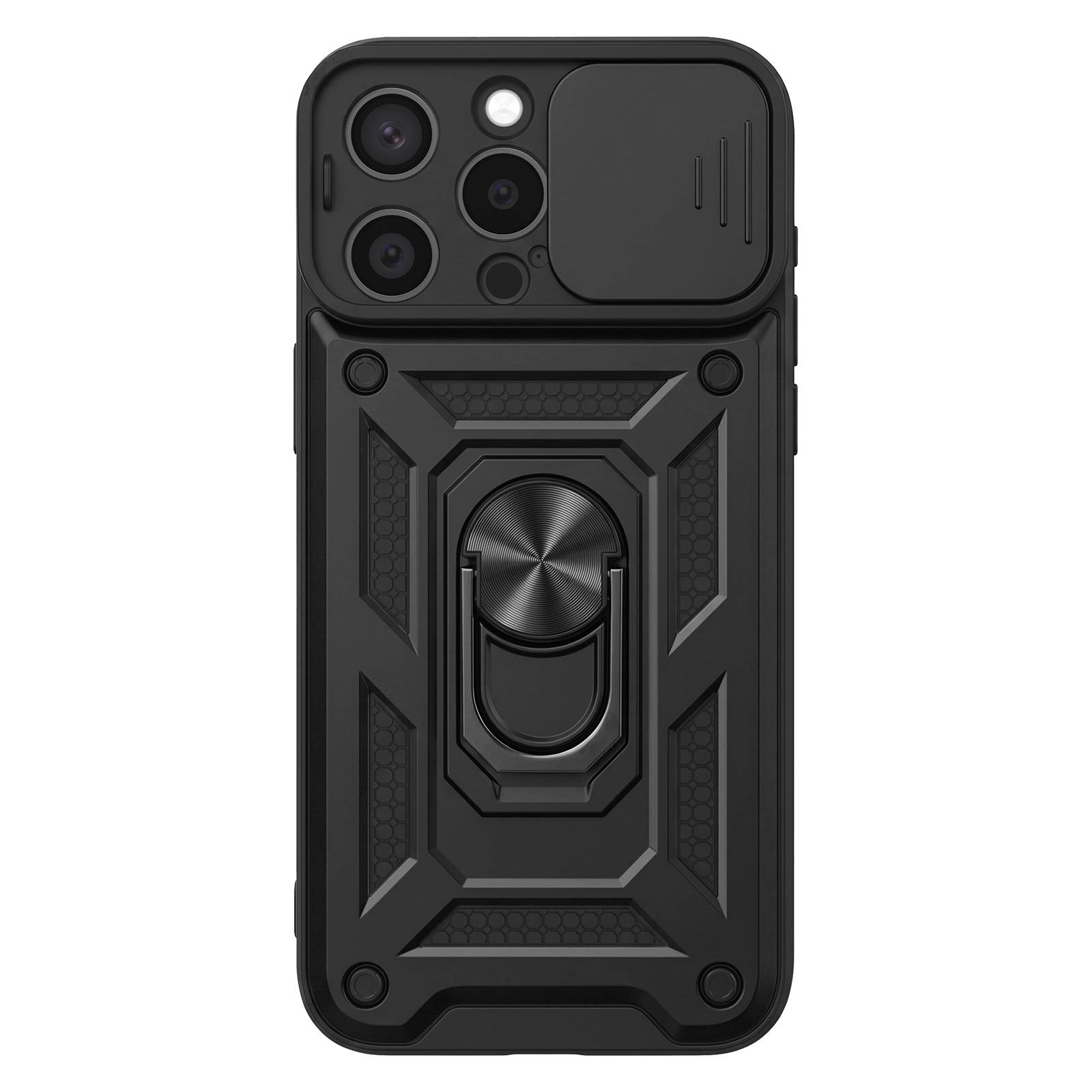 Coque pour iPhone 15 Pro Max avec Cache Objectif Coulissant et Anneau Support Magnétique-0