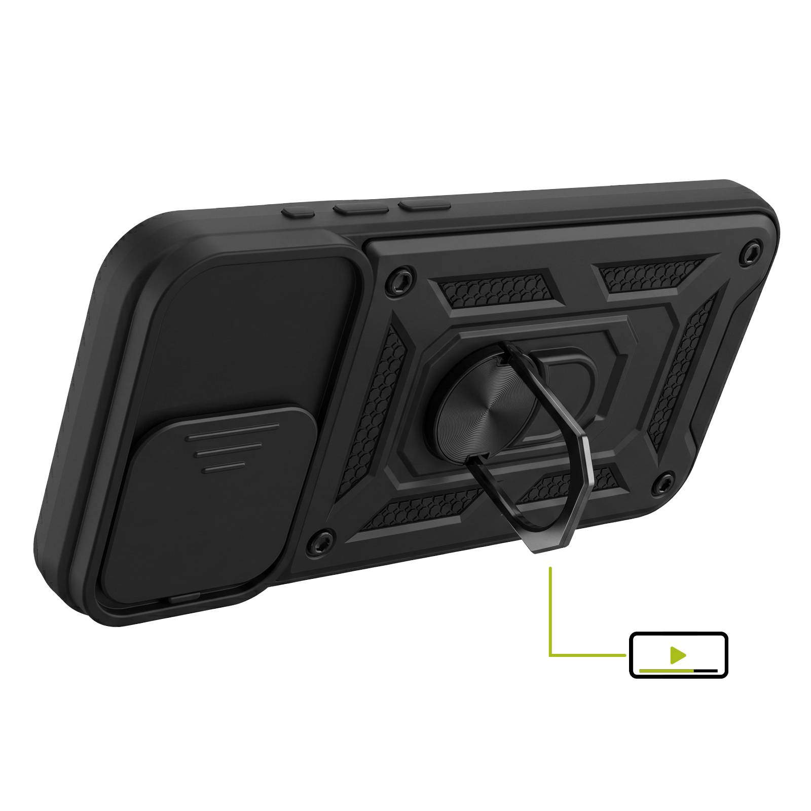 Coque pour iPhone 15 Pro Max avec Cache Objectif Coulissant et Anneau Support Magnétique-2